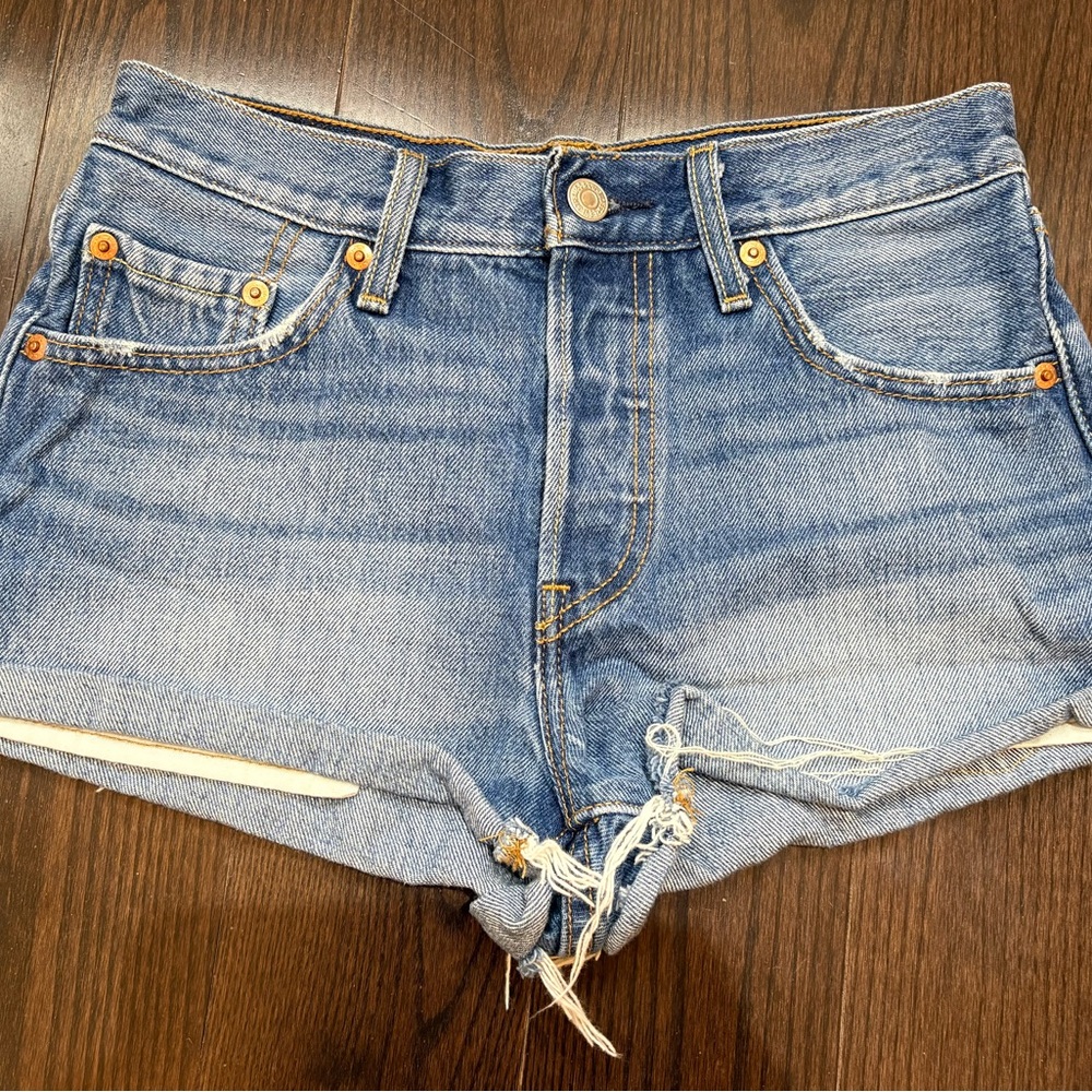 Levi's 501 Denim Cutoff Shorts Like New 25W Light Blue Distressed